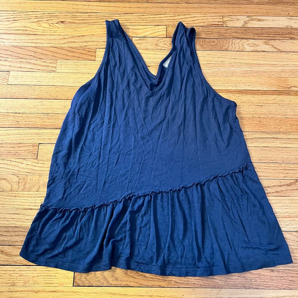 Dolan Tank Top Womens Medium Left Coast V Neck Blue Peplum Shirt Ruffle